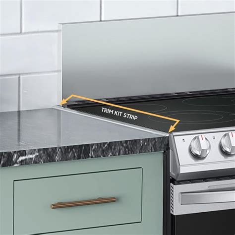 black stainless steel cabinet top filler to stove|cooktop filler trim kit.